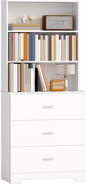 Libreria con vetrina e cassetti ¨C Zephmum ¨C Bianco 79x39.5x180 cm