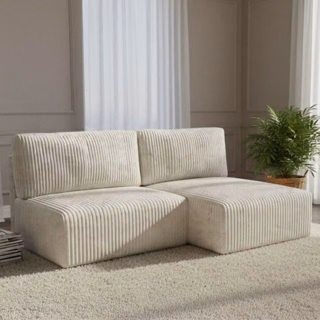 Divano Letto con Penisola Contenitore DMORA L Shape Bianco Crema L/P/H: 210 x 149 cm – 1