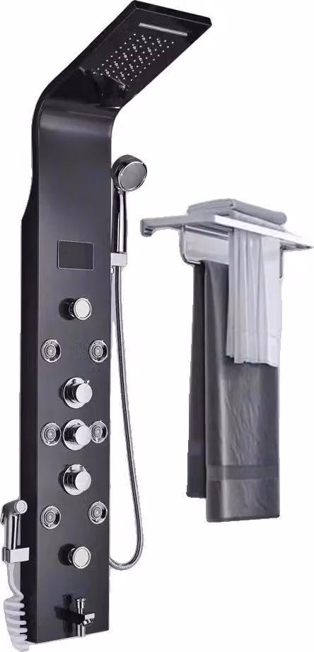 Pannello doccia per bagno, 3 maniglie, indicatore di temperatura a LED, LT 8009 nero
