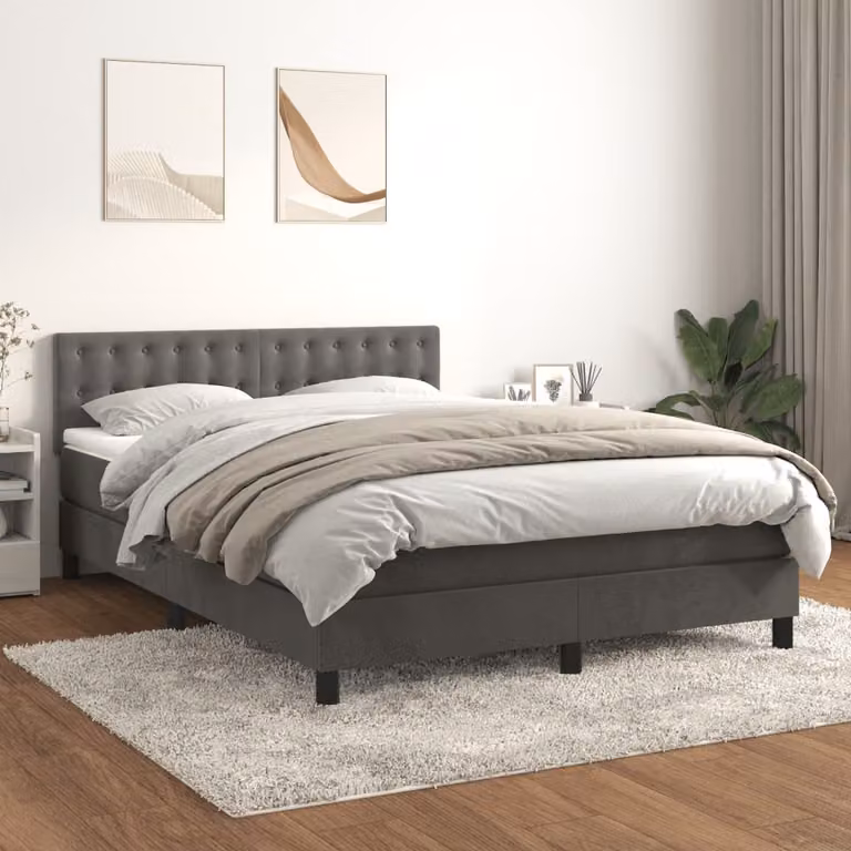 vidaXL Letto Ibrido con Giroletto a Molle e Materasso in Velluto Grigio e Bianco L/P/H: 200 x 140 x 88 cm