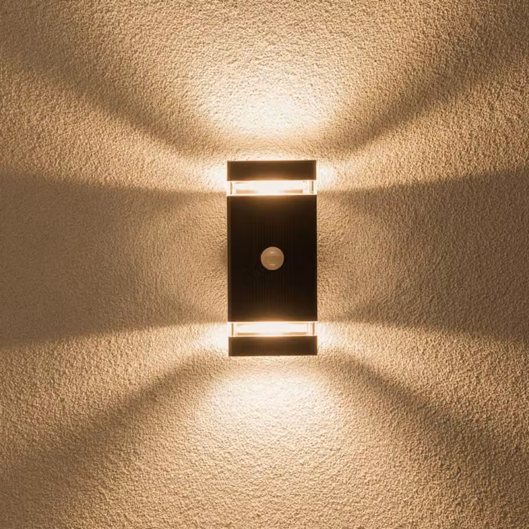 LUMILED lampada da parete per esterni con rilevatore di movimento lampada da parete per esterni attacco GU10 (max. 12W LED) IP54 lampada da parete superiore e inferiore facciata terrazza rettangolare plastica
