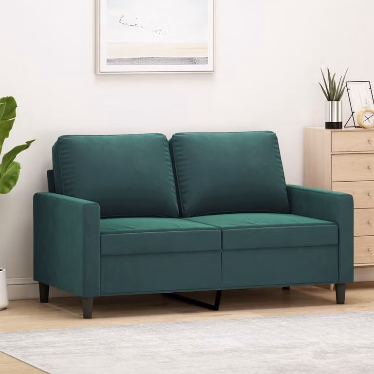 Divano a due posti, colore verde scuro, 120 cm, in velluto