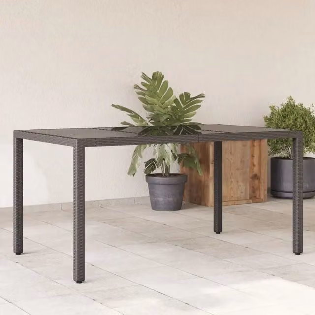 Tavolo da giardino rettangolare vidaXL in polyrattan con piano in vetro nero L: 150 cm, P: 90 cm, H: 75 cm