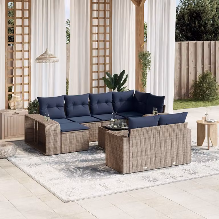 Set di divani da giardino vidaXL in polyrattan grigio con 11 pezzi e cuscini inclusi