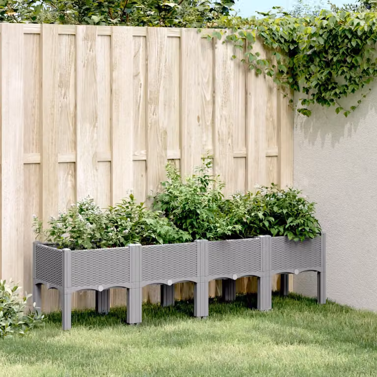 Fioriera da giardino con gambe vidaXL in plastica, Grigio Chiaro, L: 160 cm, P: 40 cm, H: 42 cm