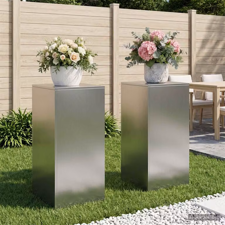 Set di 2 supporti per piante vidaXL in acciaio inossidabile argento opaco, L/P/H: 40 x 40 x 80 cm
