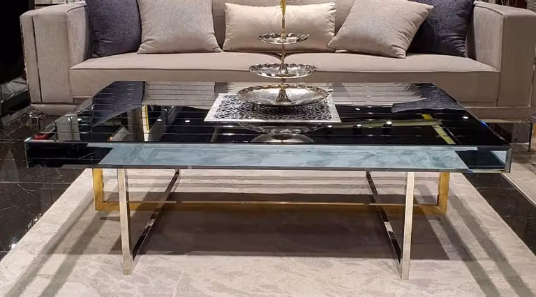 Casa Padrino tavolino argento/oro 120 x 60 x h. 43 cm - Tavolino da salotto a specchio - Mobili da salotto a specchio