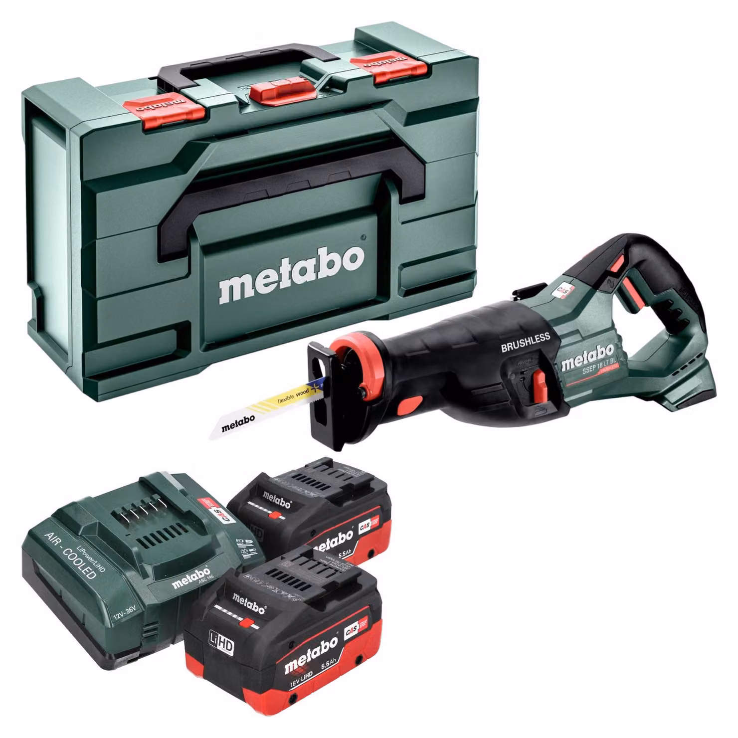 Metabo SSEP 18 LT BL sega alternativa a batteria 18 V 32 mm senza spazzole + 2x batteria LiHD 5,5 Ah + caricatore + metabox