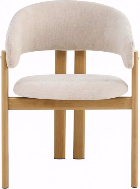 Set di 4 Sedie da Pranzo in Metallo con Effetto Legno e Rivestimento in Lino Beige