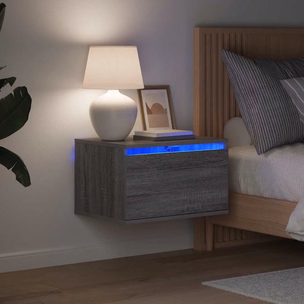 vidaXL Comodino da parete moderno con luci LED integrate Grigio Sonoma