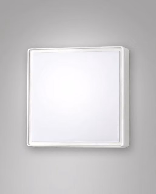 Plafoniera LED Oban Fabas Bianco, Design Quadrato Moderno in Policarbonato, 15W, 1750lm, 3000K, IP65