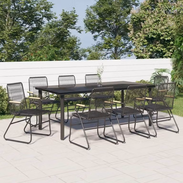 The Living Store Set da pranzo da giardino 9 pezzi in rattan PVC nero