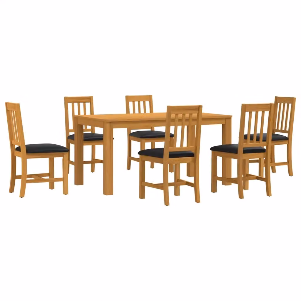 Set da pranzo moderno vidaXL in legno di quercia massello composto da 7 pezzi, colore nero e marrone