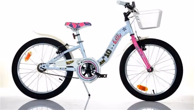Bicicletta LOL Surprise da 20 pollici per bambina in metallo bianca e rosa con cestino