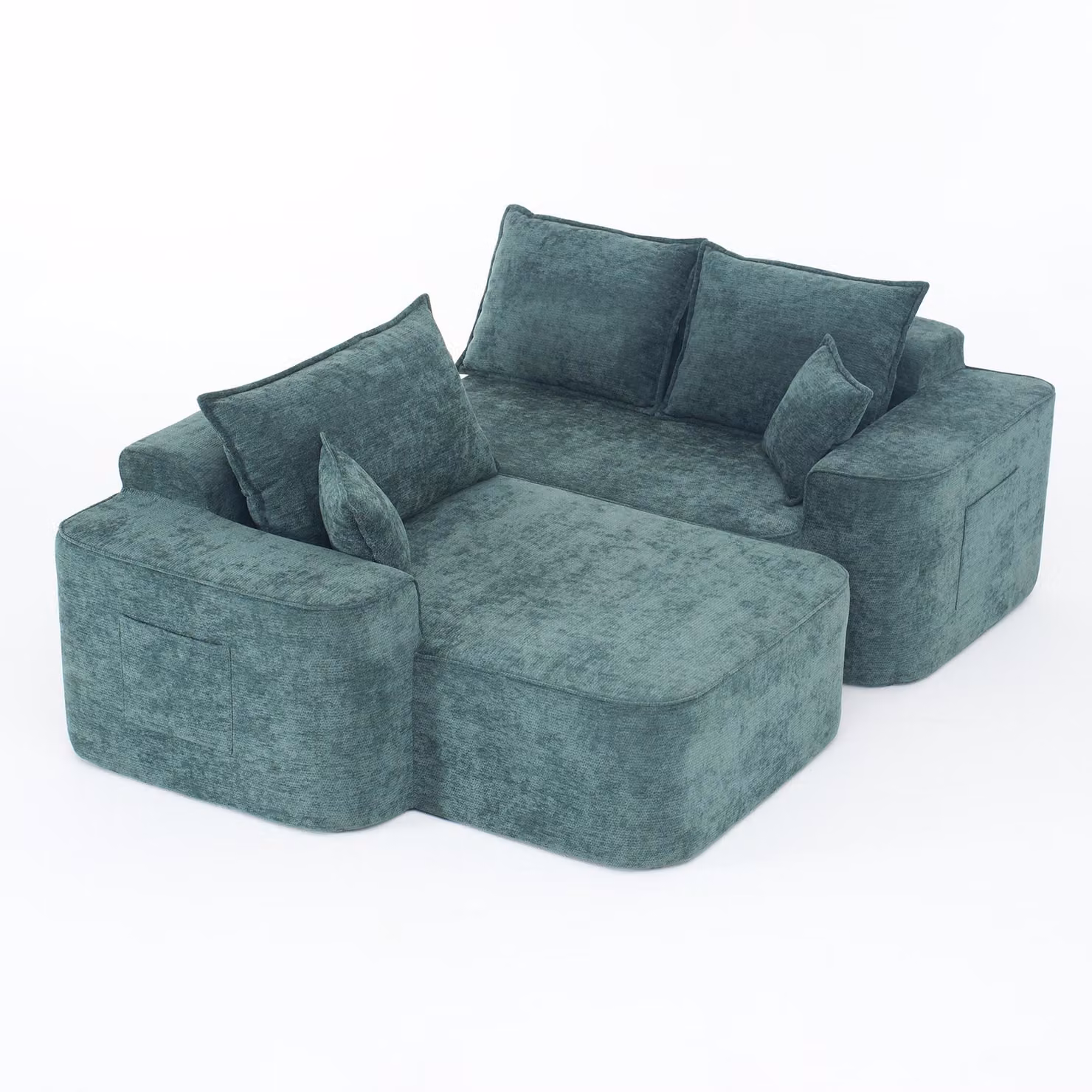 AIORBER Divano angolare a L senza montaggio, divano modulare con chaise longue e seduta profonda XXL, morbido divano in ciniglia per soggiorni, verde
