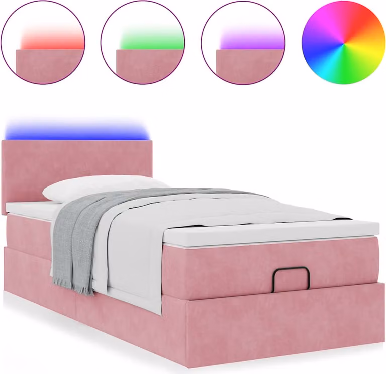 Struttura Letto Pouf con Materasso Rosa 90x190 cm in Velluto