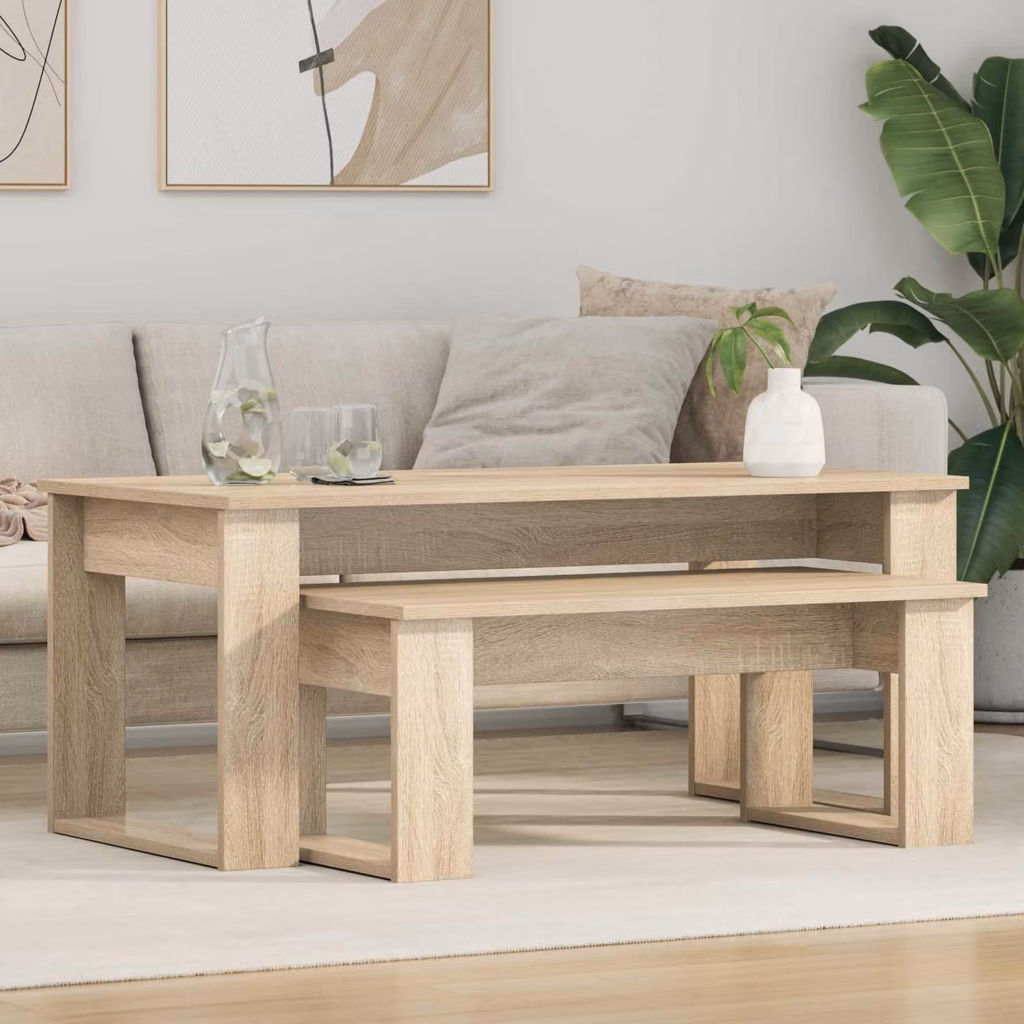 Maison Exclusive - Set di due tavolini da caffè in legno effetto rovere Sonoma, dimensioni 100 x 50 x 42 cm
