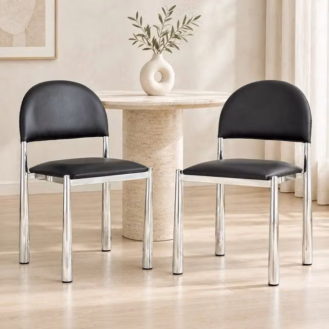 Set di 2 sedie da pranzo MIVRAY in similpelle nera con schienale semicircolare imbottito e gambe coniche in metallo