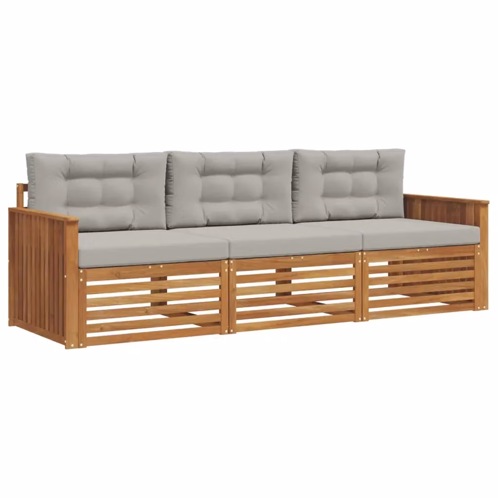 Set di divani da esterno 3 pezzi vidaXL in legno di acacia con cuscini beige e grigi – 2