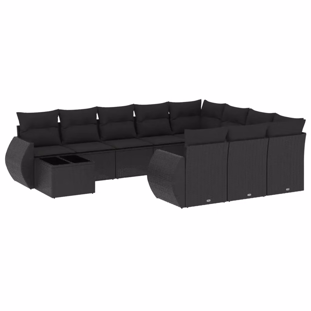 Set di Divani da Giardino a L vidaXL in Polyrattan Nero con Cuscini e Tavolino da Esterno – 2