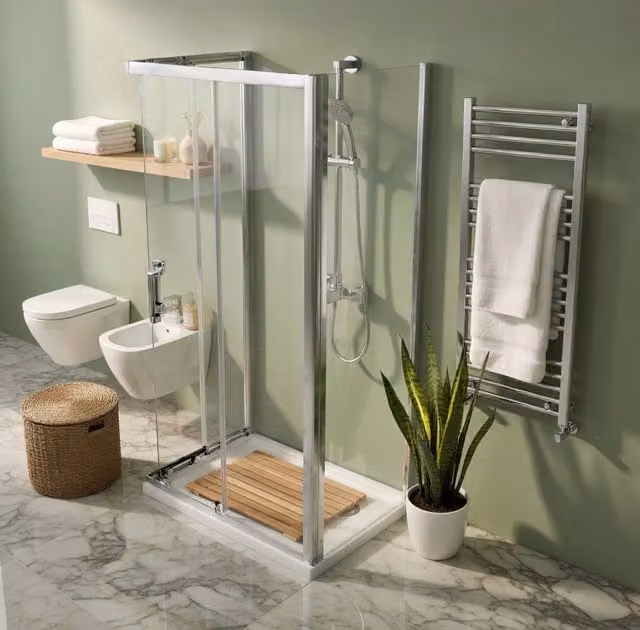 Box Doccia Angolare Taco GIGI con Vetro Trasparente e Profilo Argento, L/P/H: 90 x 90 x 190 cm