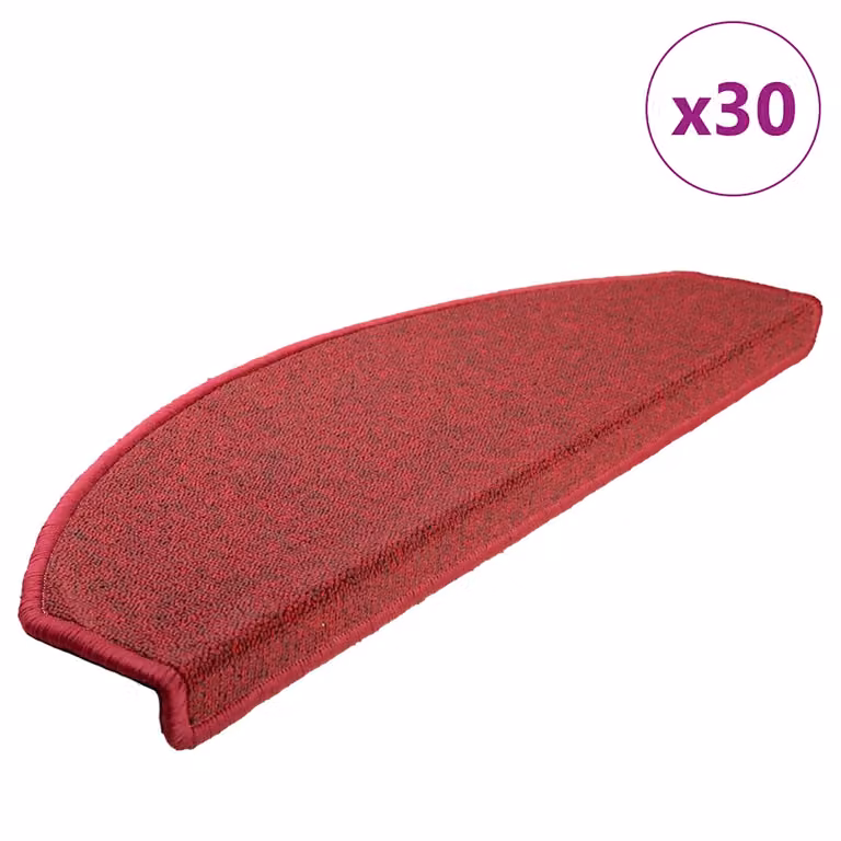 Set di 30 tappetini per scale semicircolari vidaXL, colore rosso, antiscivolo e autoadesivi, L 65 cm x P 24 cm x H 3,5 cm