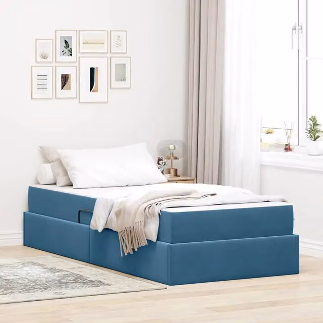Letto con contenitore e materasso Blu Scuro 100 x 200 cm 3399704
