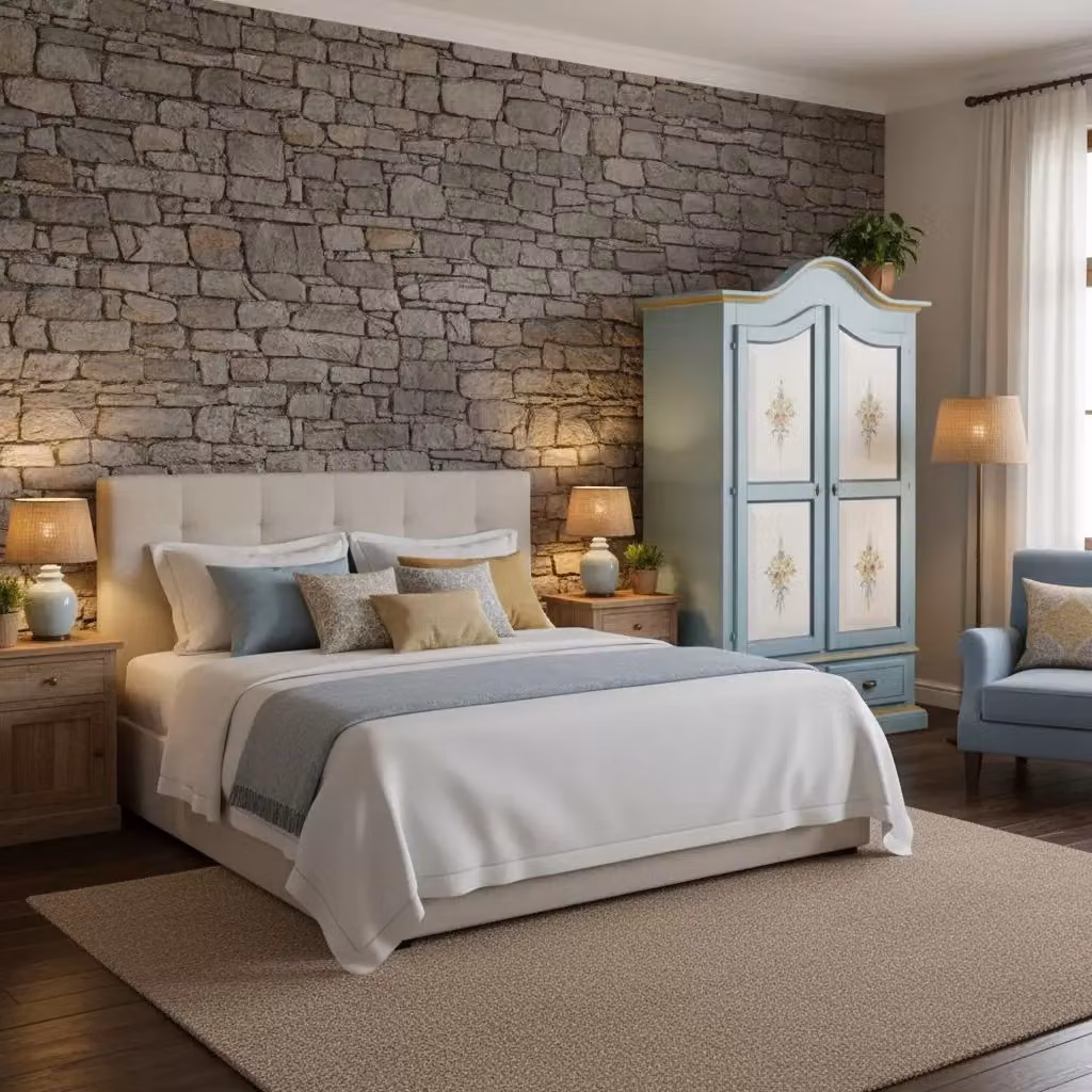 Armadio classico in legno di pino bicolore azzurro e bianco con decori floreali Mobili 2G L/P/H: 122 x 60 x 200 cm – 2
