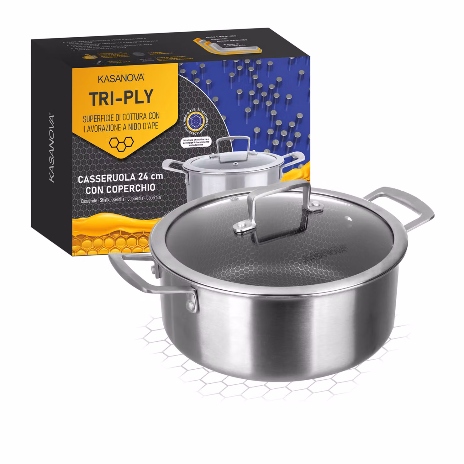 Casseruola Kasanova in acciaio inox e alluminio con coperchio in vetro, diametro: 24 cm – 2
