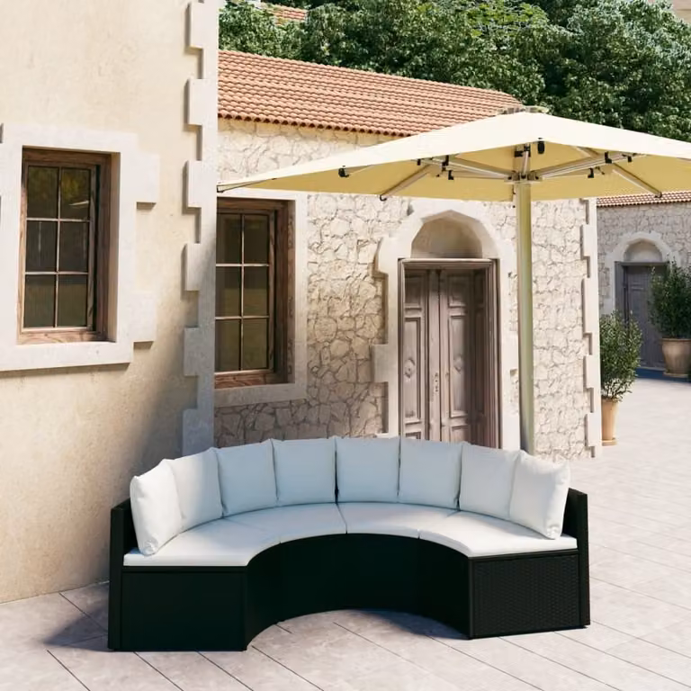 The Living Store Set di divani da giardino 4 pezzi con cuscini in poly rattan nero