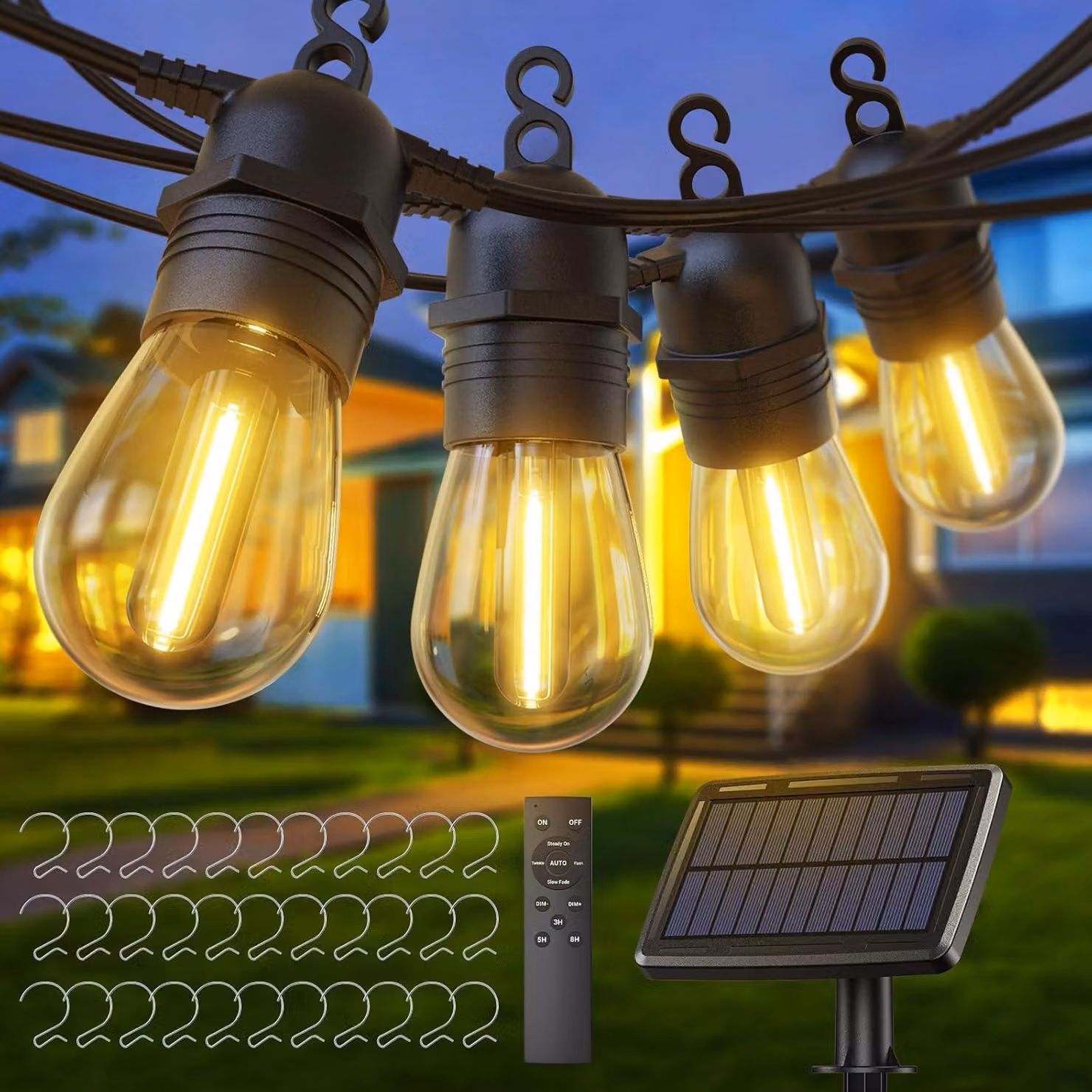 Catena luminosa solare per esterni - 31 metri - Con telecomando - Grado di protezione IP65 (resistente all'acqua) - Connessione USB-C