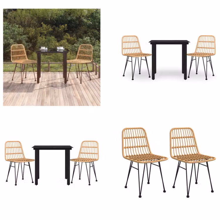 vidaXL Set da pranzo da giardino 3 pezzi in poly rattan - set da pranzo da giardino - set da pranzo da terrazza - set da pranzo da esterno