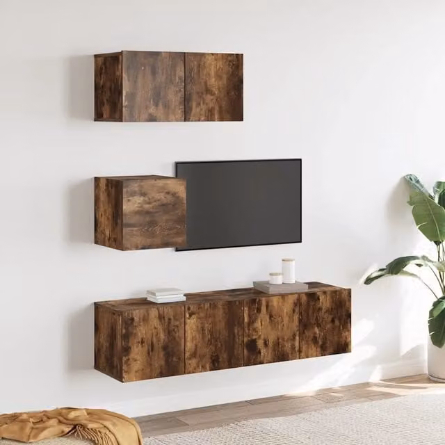 Set di mobili porta TV 4 pezzi vidaXL in legno multistrato colore marrone per soggiorno – 1