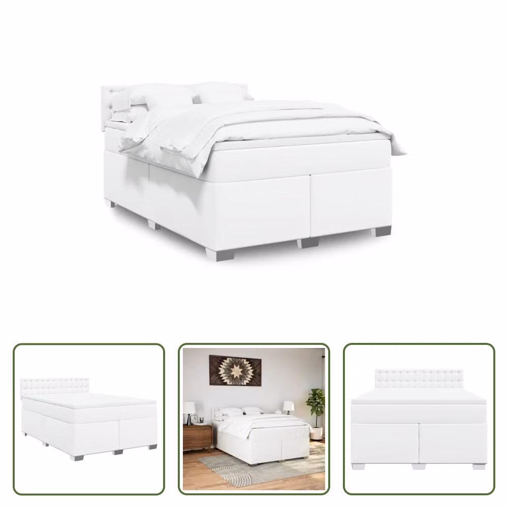The Living Store Letto a molle con materasso bianco 140x200 cm in Pelle finta