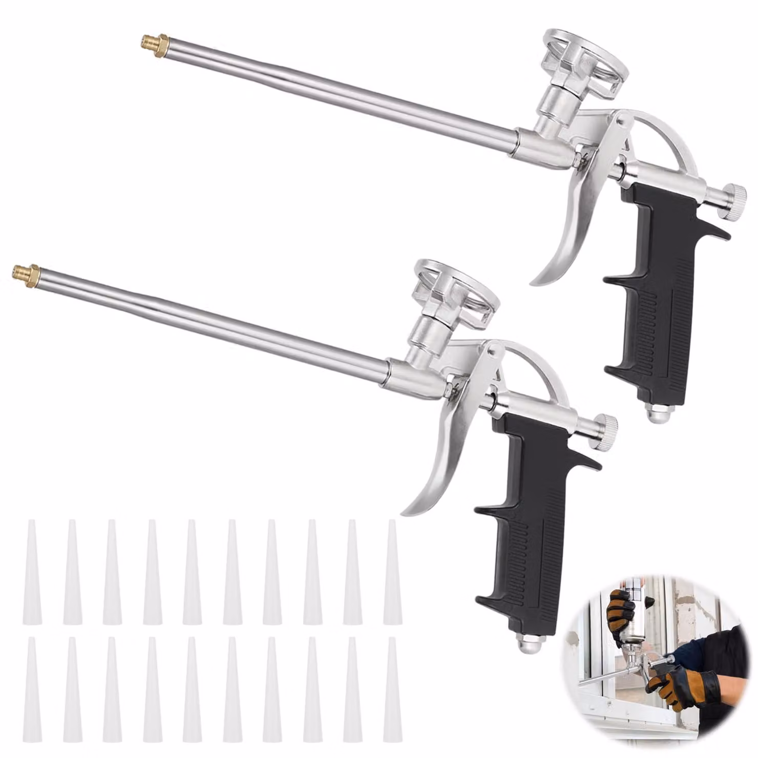 Set di 2 pistole spruzzatrici per schiuma espandente, complete di 20 ugelli