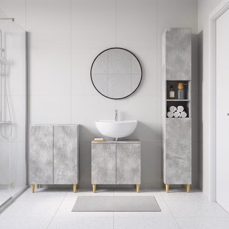 Set di armadietti da bagno moderni vidaXL DELFT in 3 pezzi, Grigio, L/P/H: 190 x 52,18 x 30 cm