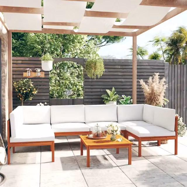 Set da Giardino 7 pz con Cuscini in Legno Crema, Acacia e Corda 3057898