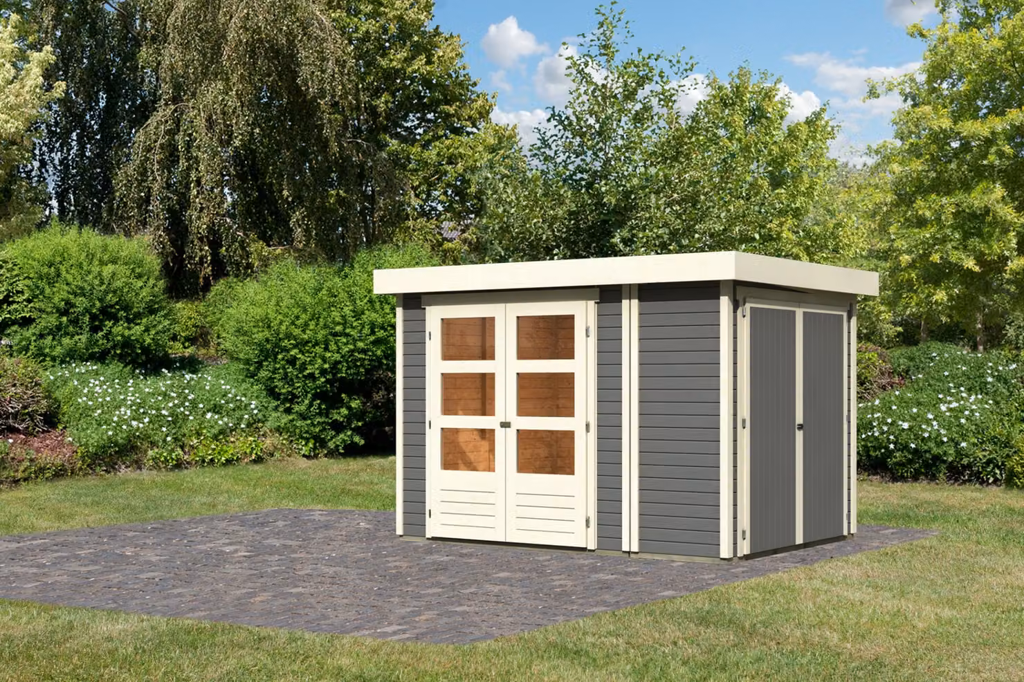 Casetta da giardino Woodfeeling Retola 2 con armadio annesso, grigio terra; 82949