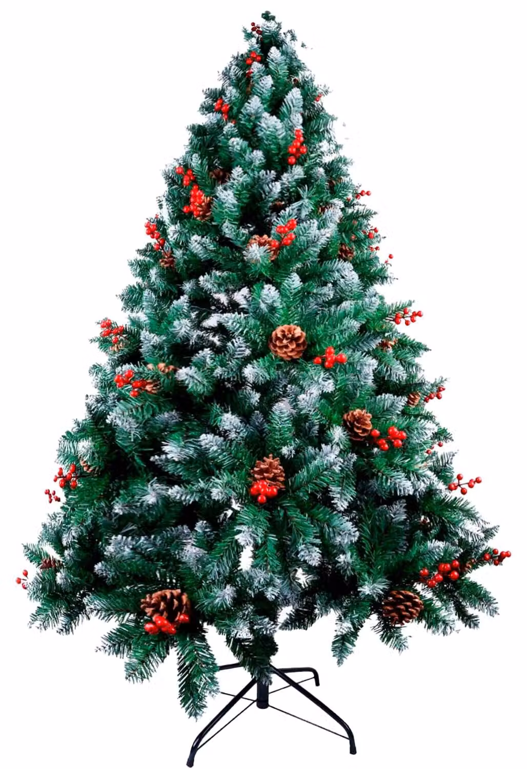 Albero di Natale artificiale, altezza 120 cm, con 270 rami, decorato con neve e bacche rosse, ideale per le festività