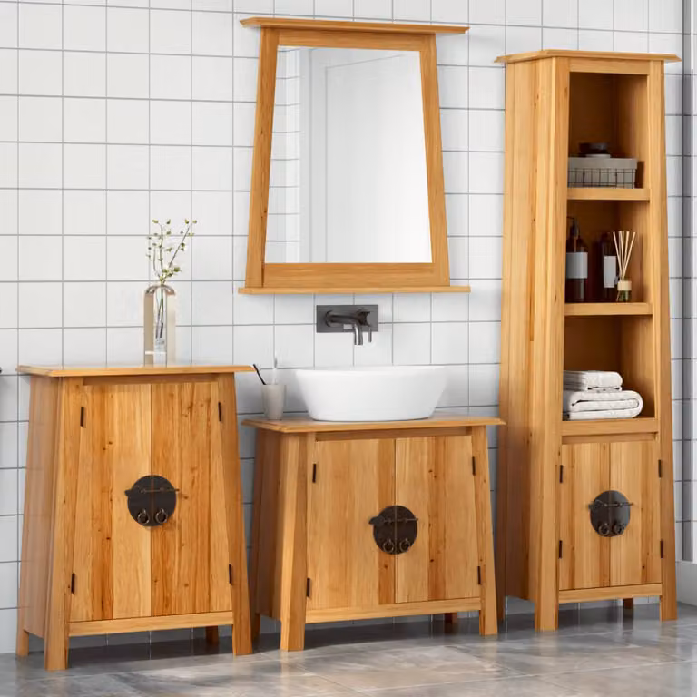 Set di mobili da bagno vidaXL in 4 pezzi in legno di pino marrone stile vintage