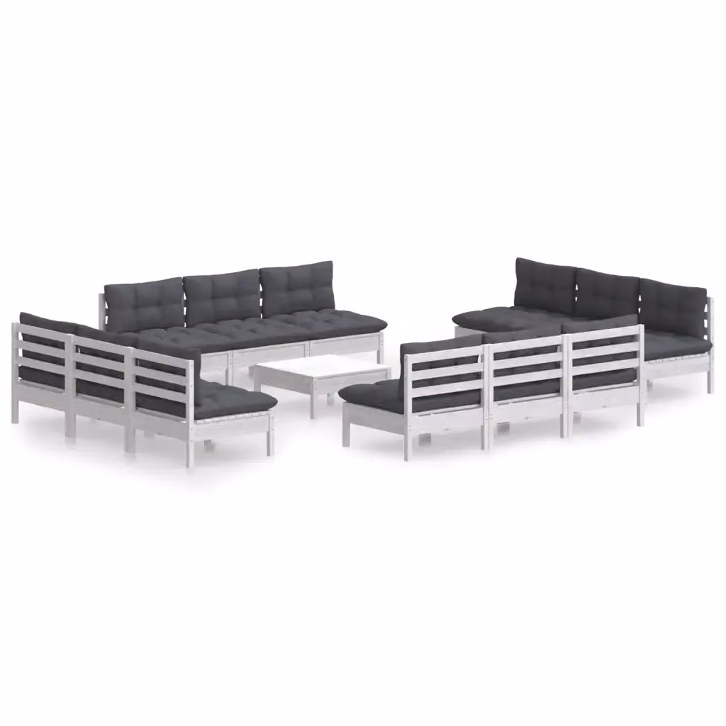 Set di Divani da Giardino vidaXL in Legno di Pino con Cuscini Antracite e Bianchi – 2