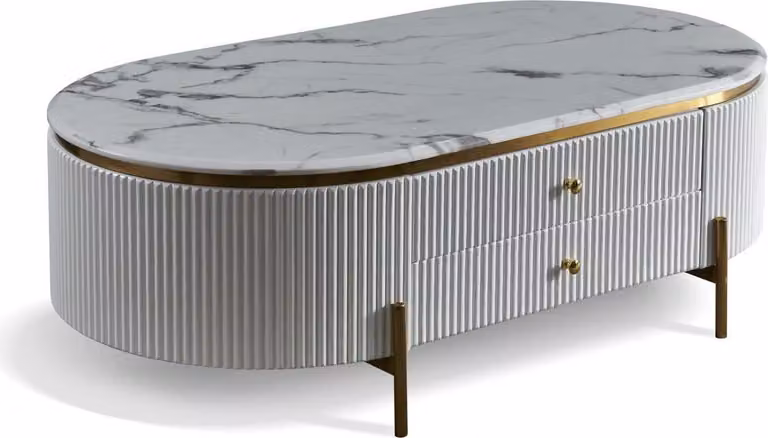 Holz Couchtisch in Natur mit Edelstahl – modernes Design
