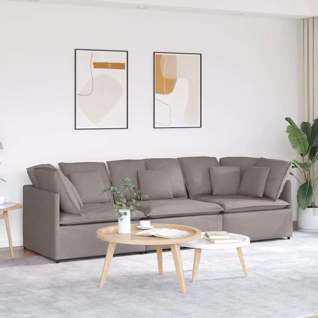 vidaXL Divano Modulare Moderno con Cuscini in Tessuto e Struttura in Metallo e Legno, Grigio o Beige
