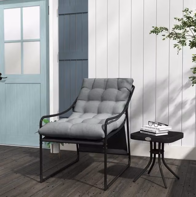 Poltrona lounge da giardino MODFU con struttura in metallo laccato grigio e cuscino da 10 cm – 1