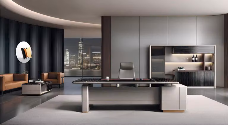Arredamento da ufficio esclusivo: elegante scrivania e robusta libreria