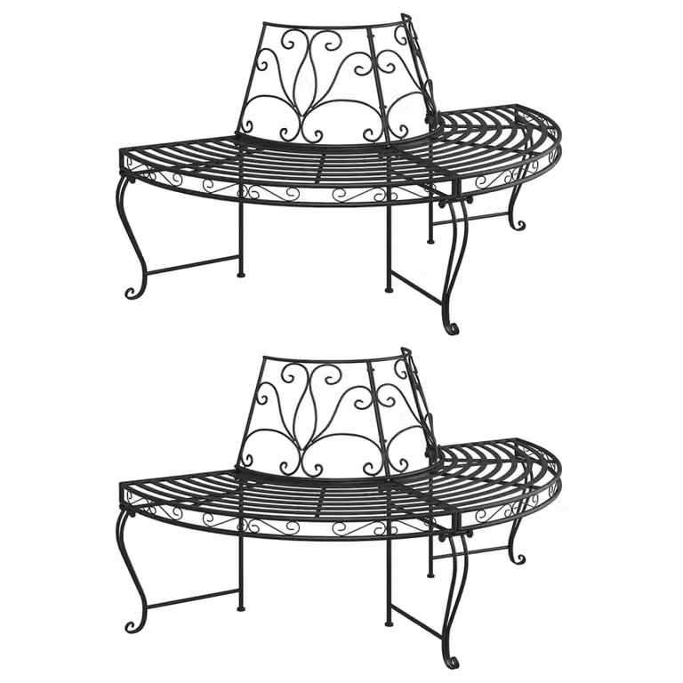 The Living Store Panche ad albero semicircolari 2 pezzi Ø160 cm Acciaio nero