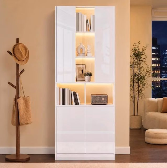 Armadio alto moderno bianco lucido con illuminazione LED integrata e controllo App L/P/H: 70 x 35 x 180 cm