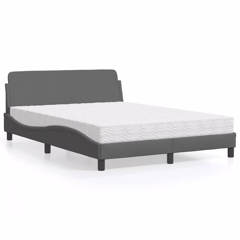 Letto con Materasso Dover vidaXL in Tessuto Grigio e Bianco L/P/H: 200 x 140 x 74,5 cm
