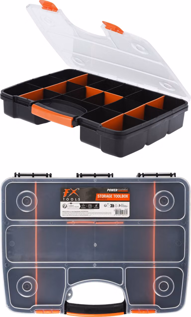 Scatola di assortimento organizzatore rivista di viti cassetta degli attrezzi cassetta di pesca nero/arancione cassetta degli attrezzi cassetta degli attrezzi cassetta di plastica 38x29x6cm