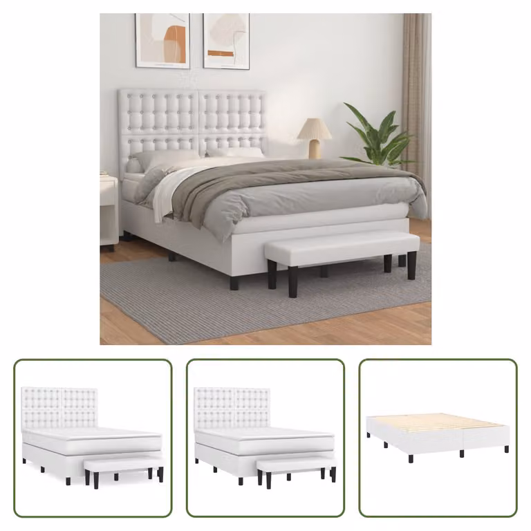 The Living Store Letto a molle con materasso bianco 140x200 cm in Pelle finta